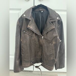 NWOT H&M very oversized brown faux-leather jacket